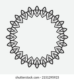 Marco grisáceo circular. Borde redondeado. Patrón de elementos decorativos. Ilustración del vector aislada en fondo blanco