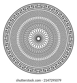 Circle greek mandala design. Round meander borders. Decoration elements patterns. Vector illustration isolated on white background.