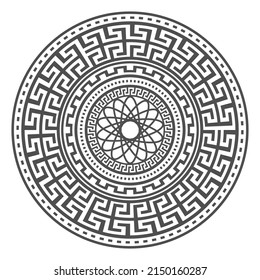 Circle greek mandala design. Round meander borders. Decoration elements patterns. Vector illustration isolated on white background