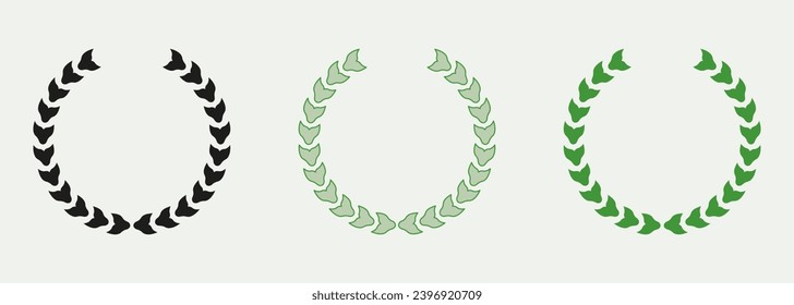 Circle Greek Olive Tree Branch. Winner Award, Chaplet Symbol Collection. Laurel Wreath Color Icon Set. Foliate Round Vintage Victory Emblem. Green Leaf Pictogram. Isolated Vector Illustration.