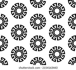 Circle greek seamless pattern with round meander borders.