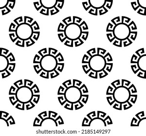 Circle greek seamless pattern with round meander borders.