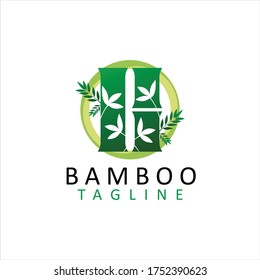 Circle green bamboo logo design template. Green bamboo logo design with circle vector.