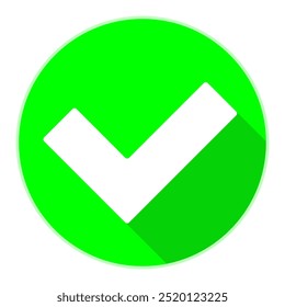 Circle green check mark icon symbol. Flat vector illustration