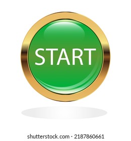 A circle of green color in a gold frame is depicted. Inscription engine, start white color.