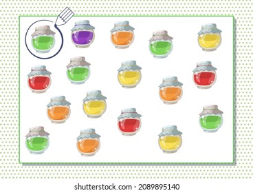 Circle green color. Kindergarten worksheet to help children strengthen his visual discrimination skills. Cute cartoon jams.