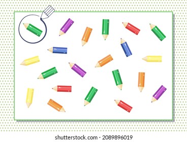 Circle green color. Kindergarten worksheet to help children strengthen his visual discrimination skills. Cute cartoon pencils