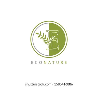 Circle Green E Letter, Eco Nature E Logo Icon Concept