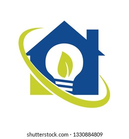 Circle Green Eco Light Leaf House Vector Logo Icon