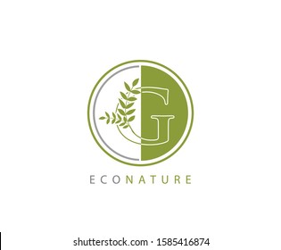 Circle Green G Letter, Eco Nature G Logo Icon Concept