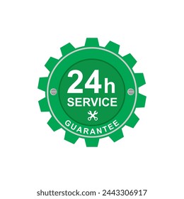 Circle green Glossy Style 24 hour Service guarantee on White Background.