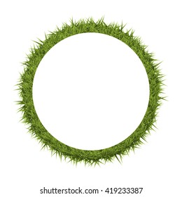 Circle Green Grass Frame With Copy Space On White Background. Vector Illustration Green Grass Field.