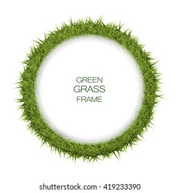 Circle green grass frame with copy space on white background. Vector illustration green grass field.