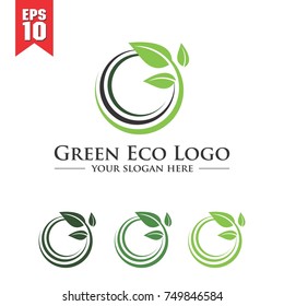 circle green leaf eco logo