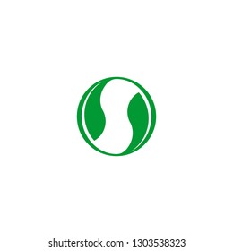 Circle green leaf graphic logo template. flat logo design. vector icon.