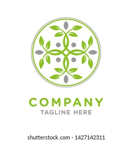 circle green leaf circle logo design