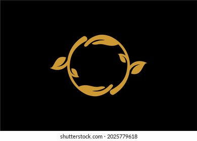 Circle Green Blatt Logo Design. Bio natürliche abstrakte Vektorgrafik. Der Kreis hinterlässt Symbole.