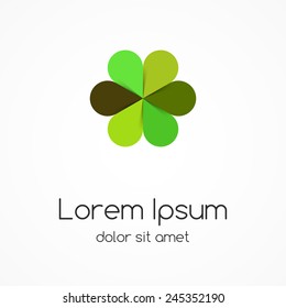 Circle green leaves logo template. Abstract eco sign, symbol. Environmental and nature care.