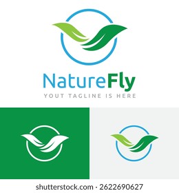 Circle Green Nature Leaves Wings Flying Business Logo Template