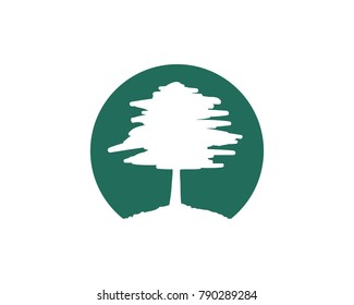 Circle Green Oak Tree Symbol Icon Flat Logo Vector