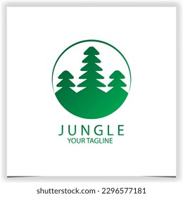 circle green pines tree jungle logo premium elegant template vector eps 10