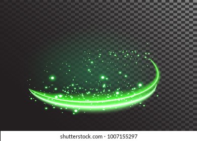 Circle Green Shiny Light Effect. Rotational Glow Line.Glowing Ring Trace Background. Round Frame Vector