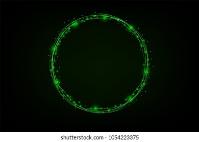 Circle   green shiny light effect. Rotational glow line.Glowing ring trace background. Round frame vector 