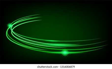 Circle green shiny light effect. Rotational glow line.Glowing ring trace background. Round frame vector