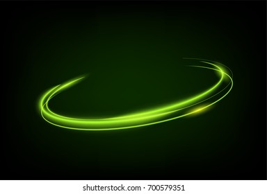 Circle   green shiny light effect. Rotational glow line.Glowing ring trace background. Round frame vector 