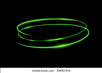 Circle Green Shiny Light Effect. Rotational Glow Line.Glowing Ring Trace Background. Round Frame Vector