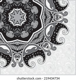 Circle grey lace ornament, round ornamental geometric doily pattern, black and white collection