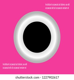 A circle of grey light, glowing, dark circle, black. Pink background.
