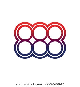 Logotipo de Circle Grid 888 con contornos de anillo rojo a azul
