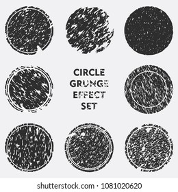 Circle Grunge Effect Collections. Banners, Insignia, Logos, Icons, Labels, and Badges Set.Vector Distress texture. Blank Shapes