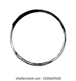 Circle grunge frame. Hand drawn round doodle ring border. Stock vector stamp emblem illustration isolated on white background.