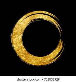 Circle grunge hand drawn golden frame  . Round   border, label, logo design element. Hand drawn shape. Gold brush abstract texture vector Illustration.
