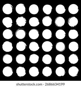 Circle grunge pattern. Rough round texture. White black background. Vector geometric shape. EPS 10.