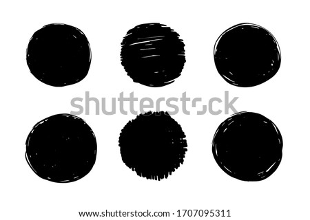 Circle grunge sketch. Black vector brush scribble. Hand drawn round pen, pencil effect. Circular sphere. Graffiti paint doodle stroke. Background art shape. Bubble logo, ink scratch, Charcoal ball.