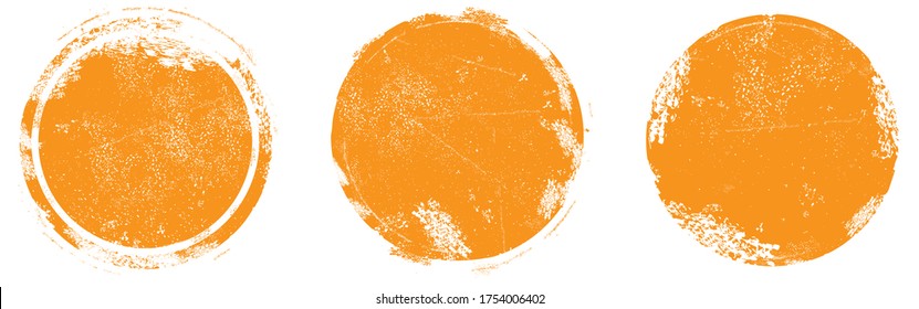 Circle grunge stamp set. Round vector isolated on white background. Orange stamp vector. Collection for grunge badge, seal, ink and stamp design template. Round grunge hand drawn circle shape, vector