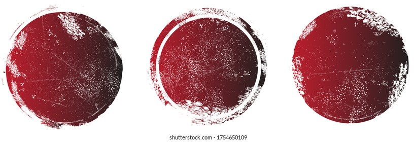 Circle grunge stamp set. Round vector isolated on white background. Red stamp vector. Collection for grunge badge, seal, ink and stamp design template. Round grunge hand drawn circle shape, vector