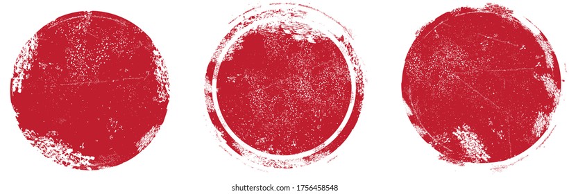 Circle grunge stamp set. Round vector isolated on white background. Red stamp vector. Collection for grunge badge, seal, ink and stamp design template. Round grunge hand drawn circle shape, vector