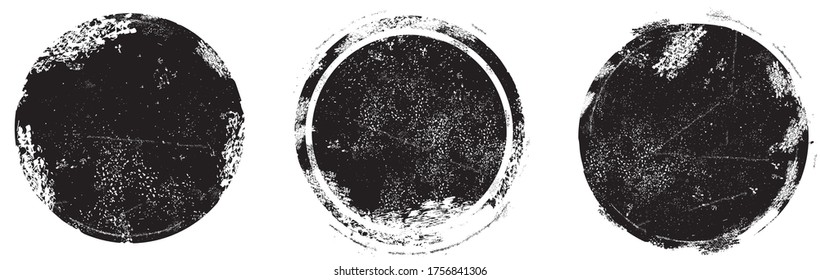Circle grunge stamp set. Round vector isolated on white background. Black stamp vector. Collection for grunge badge, seal, ink and stamp design template. Round grunge hand drawn circle shape, vector