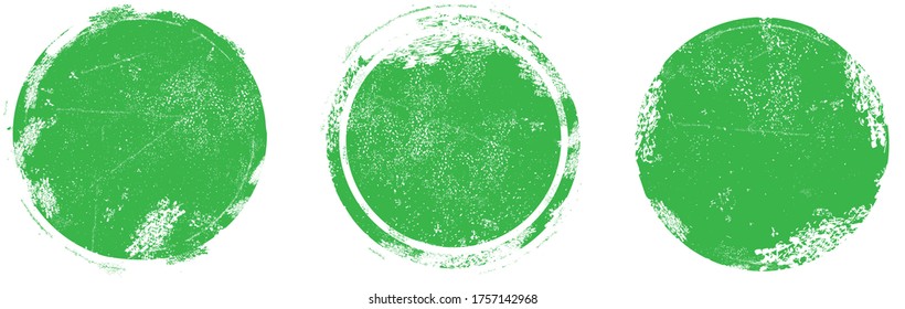Circle grunge stamp set. Round vector isolated on white background. Green stamp vector. Collection for grunge badge, seal, ink and stamp design template. Round grunge hand drawn circle shape, vector