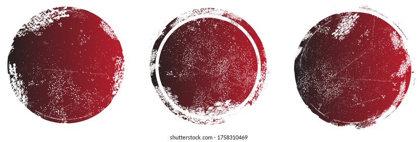 Circle grunge stamp set. Round vector isolated on white background. Red stamp vector. Collection for grunge badge, seal, ink and stamp design template. Round grunge hand drawn circle shape, vector