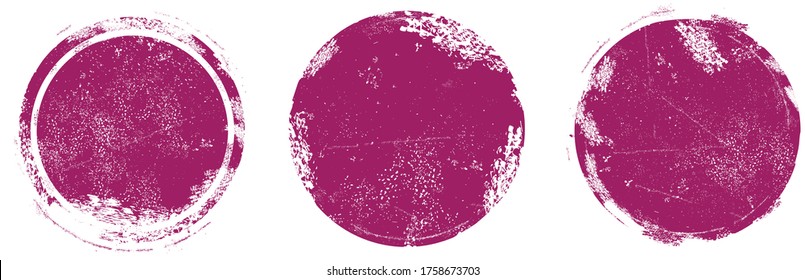 Circle grunge stamp set. Round vector isolated on white background. Purple stamp vector. Collection for grunge badge, seal, ink and stamp design template. Round grunge hand drawn circle shape, vector