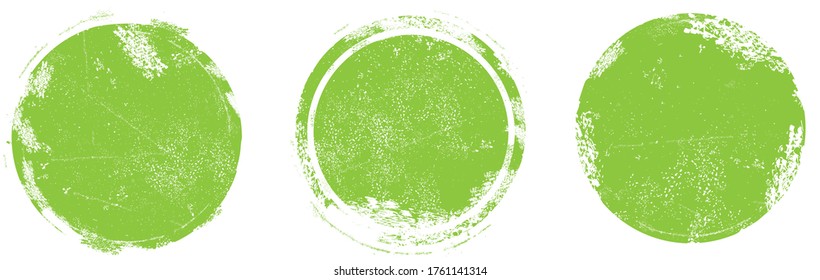 Circle grunge stamp set. Round vector isolated on white background. Green stamp vector. Collection for grunge badge, seal, ink and stamp design template. Round grunge hand drawn circle shape, vector