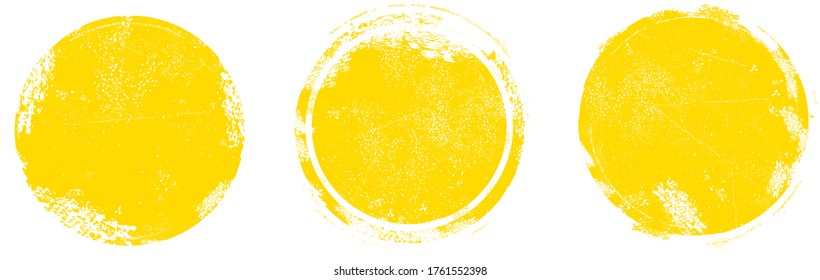 Circle grunge stamp set. Round vector isolated on white background. Yellow stamp vector. Collection for grunge badge, seal, ink and stamp design template. Round grunge hand drawn circle shape, vector