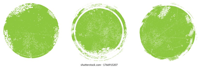 Circle grunge stamp set. Round vector isolated on white background. Green stamp vector. Collection for grunge badge, seal, ink and stamp design template. Round grunge hand drawn circle shape, vector