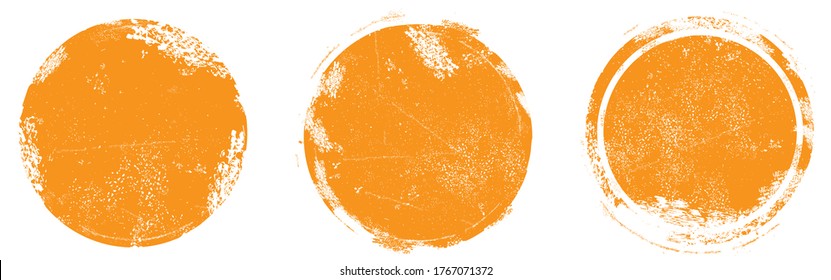 Circle grunge stamp set. Round vector isolated on white background. Orange stamp vector. Collection for grunge badge, seal, ink and stamp design template. Round grunge hand drawn circle shape, vector