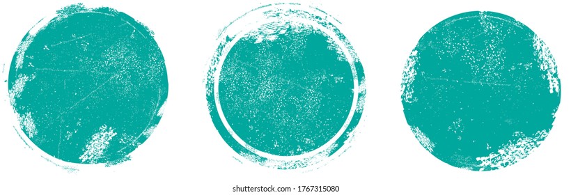 Circle grunge stamp set. Round vector isolated on white background. Turquoise stamp vector. Collection for grunge badge,seal,ink and stamp design template. Round grunge hand drawn circle shape, vector